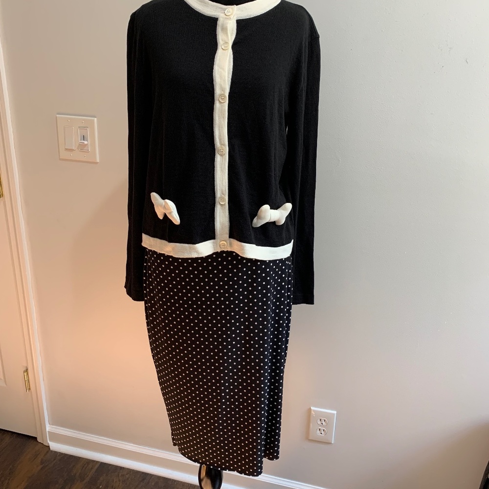 Vince Camuto polka a dot skirt black white Medium pencil fitted body con 20s M - Picture 7 of 16